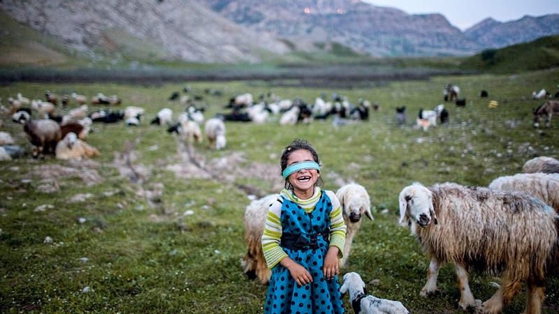 Aligudarz nomad immigration people beautiful kid laughing in beautiful nature